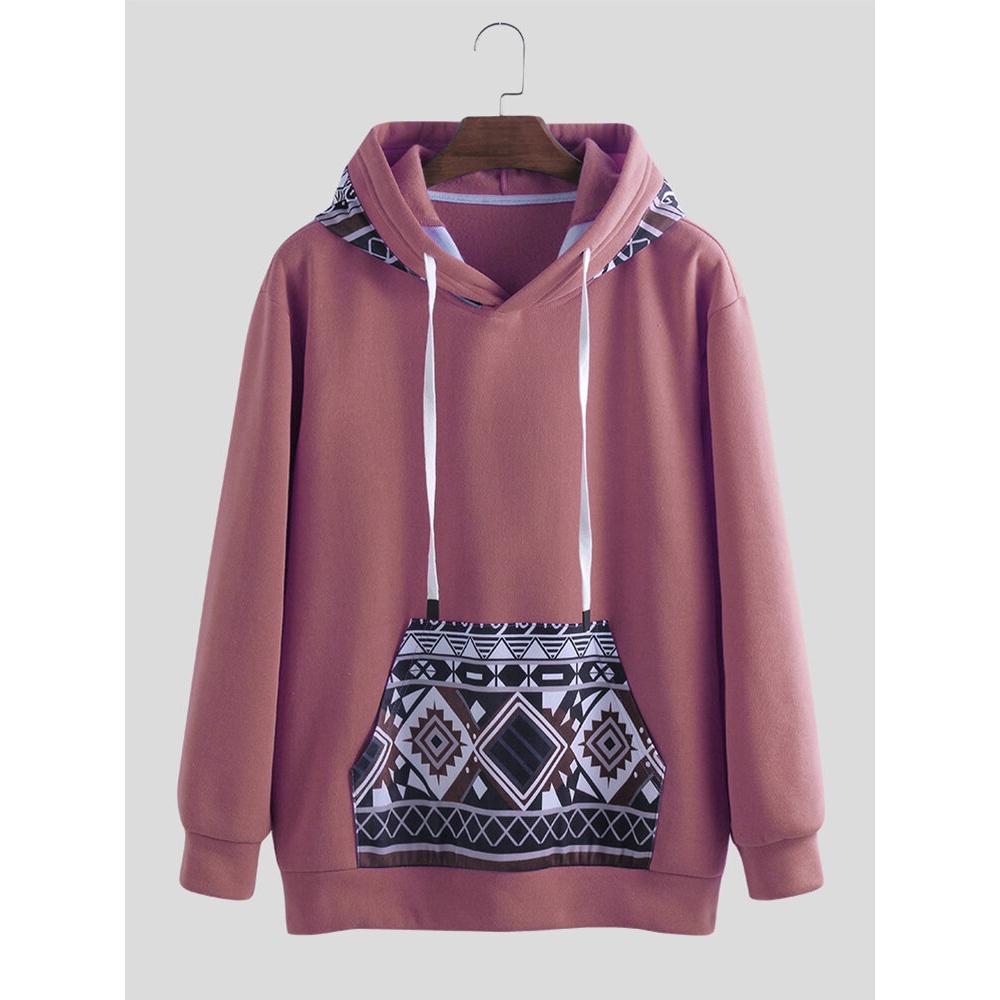 Mens Fashion Hooded Pattern Printing Long Sleeve Pullover - 3XL Pink