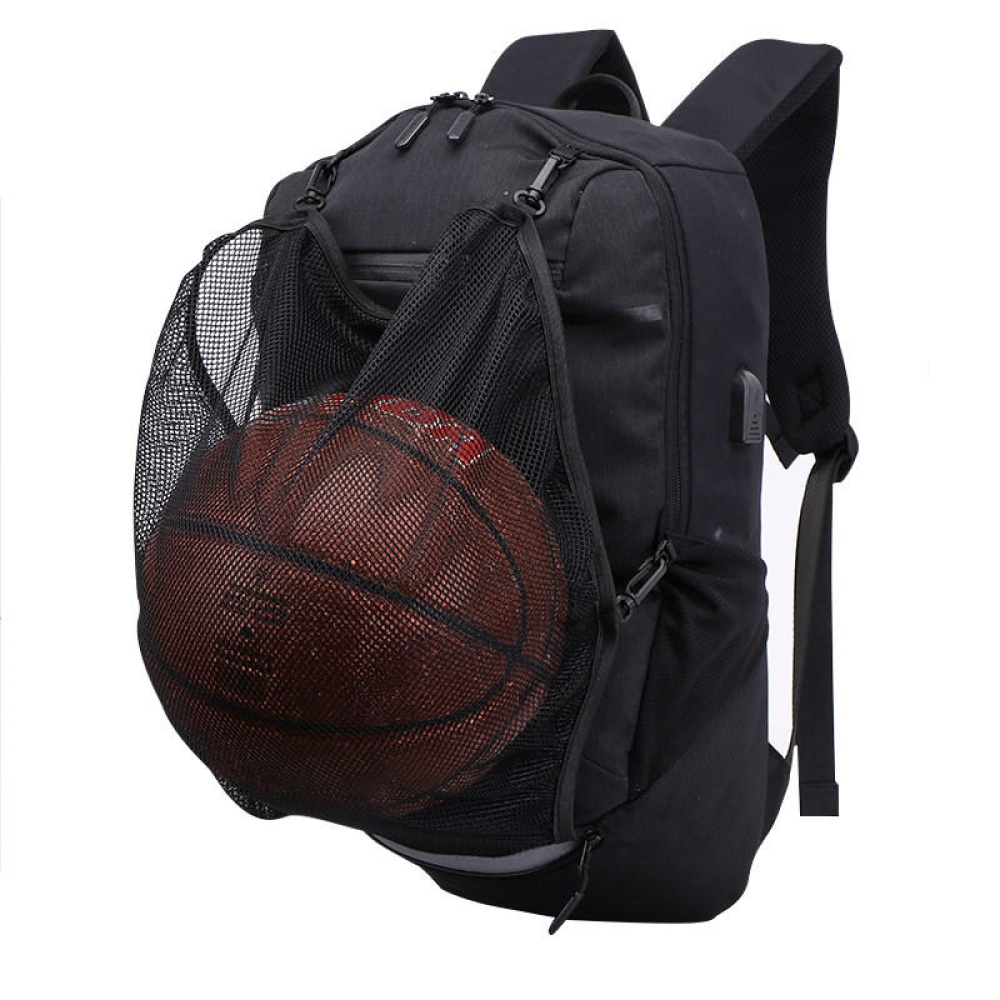 IPRee® Oxford USB Backpack Travel Waterproof Laptop Bag School Bag Sport Shoulder Bag With Ball Net Pack - Black - Image 2