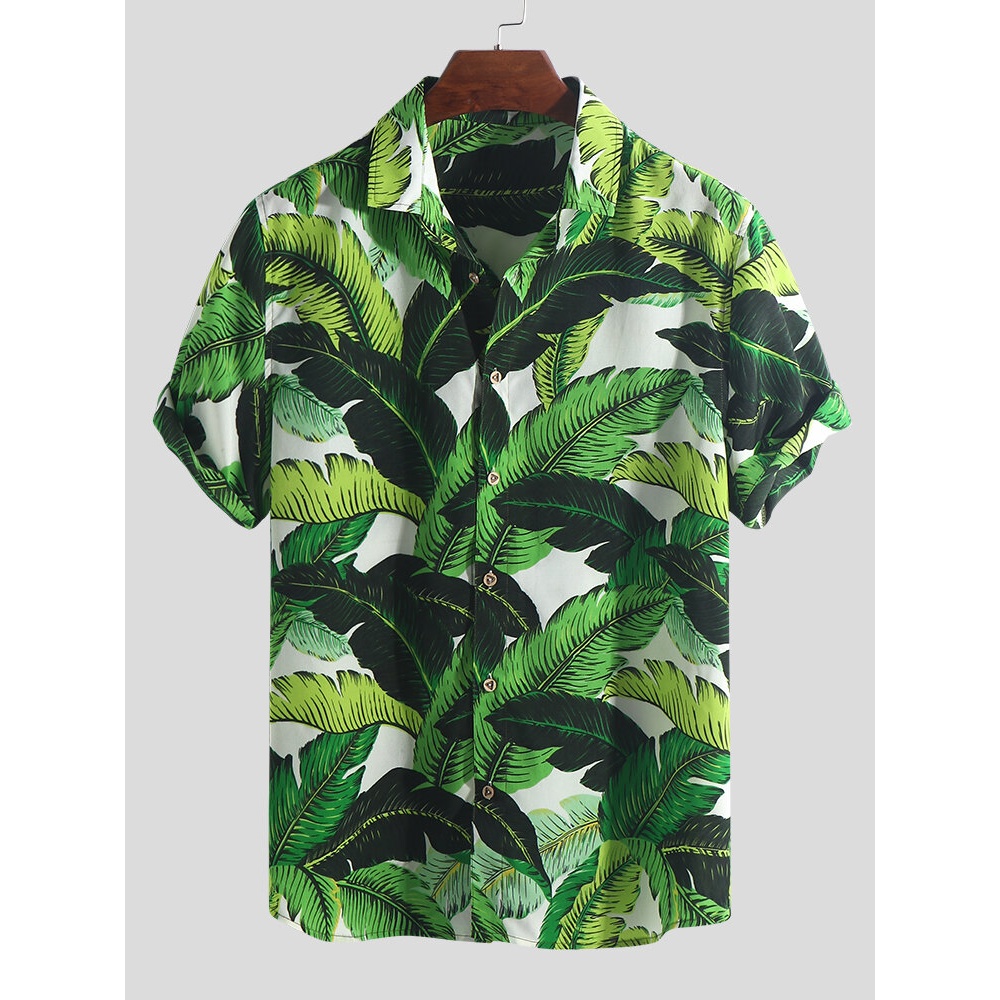 Mens Summer Hawaiian Holiday Floral Printed Fashion Shirts - L Sky Blue