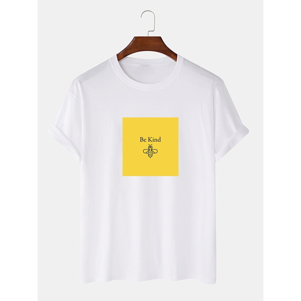 Mens 100% Cotton Graphic Round Neck Casual Short Sleeve T-Shirts - White L