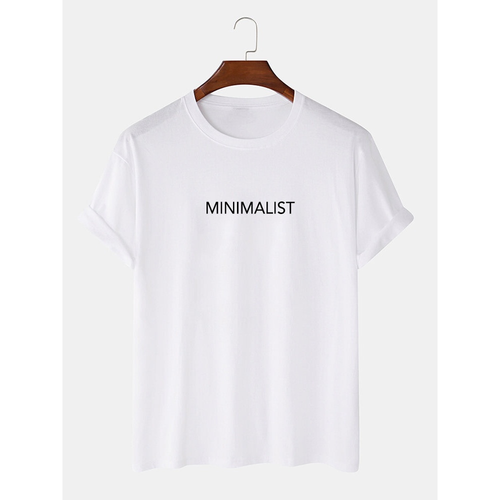 Minimalist Text Print 100% Cotton Basic Short Sleeve T-Shirts - Grey S