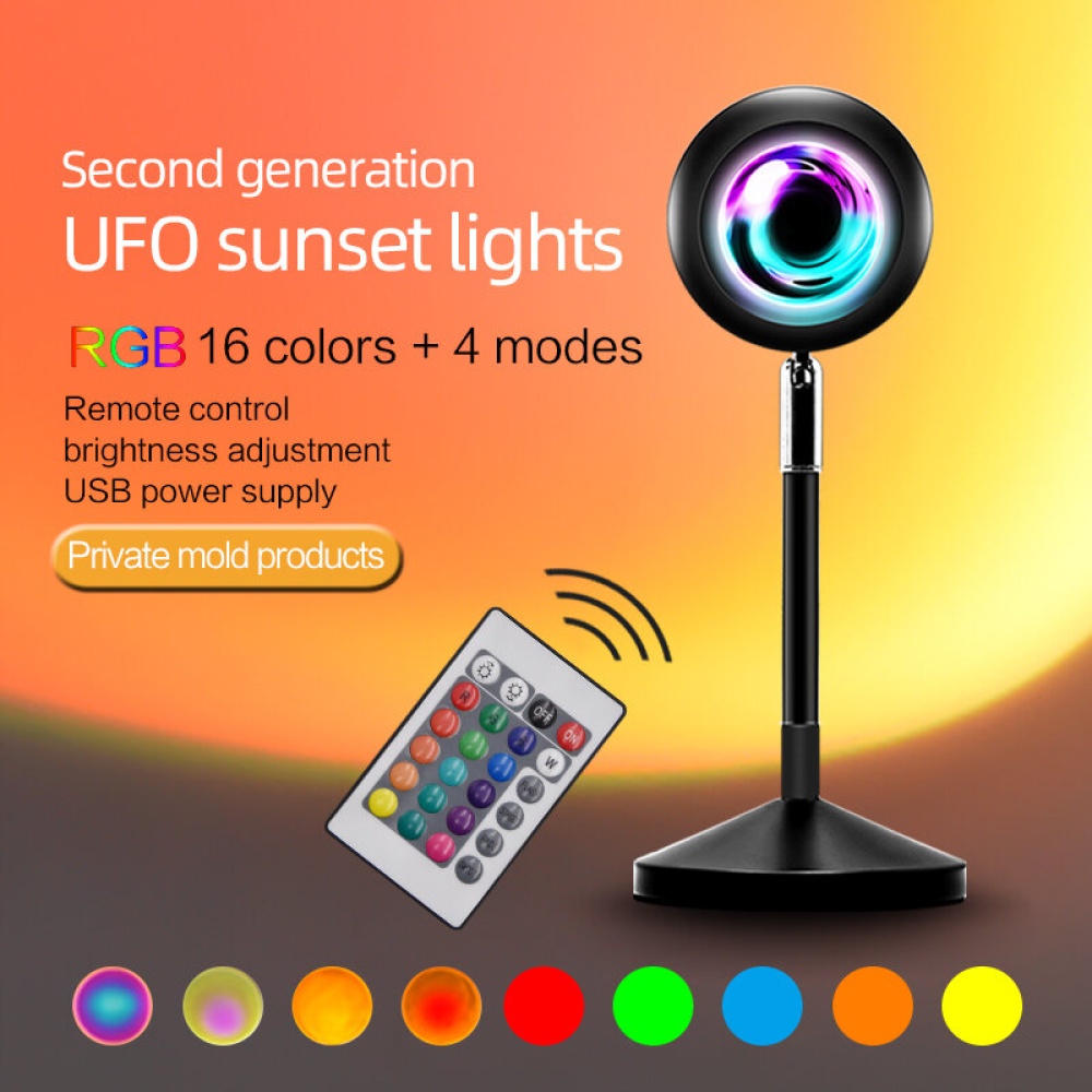 Second Generation UFO Sunset Lights RGB Remote Control Colorful 180° Flip 360° Rotation Sunset Lamps for Live Streaming - Image 2