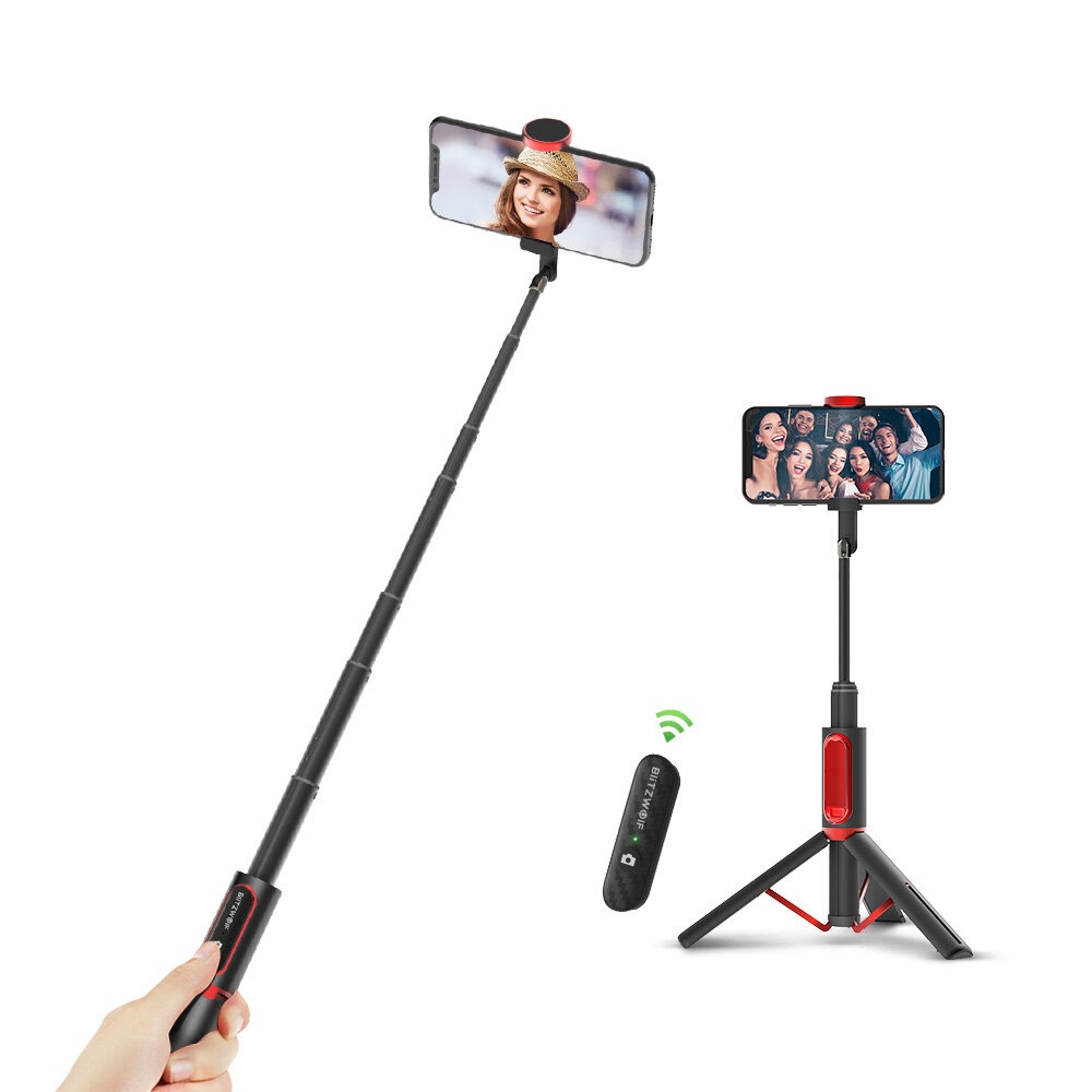 BlitzWolf® BW-BS10 All In One Portable bluetooth Selfie Stick Hidden Phone Clamp with Retractable Tripod - Black - Image 2