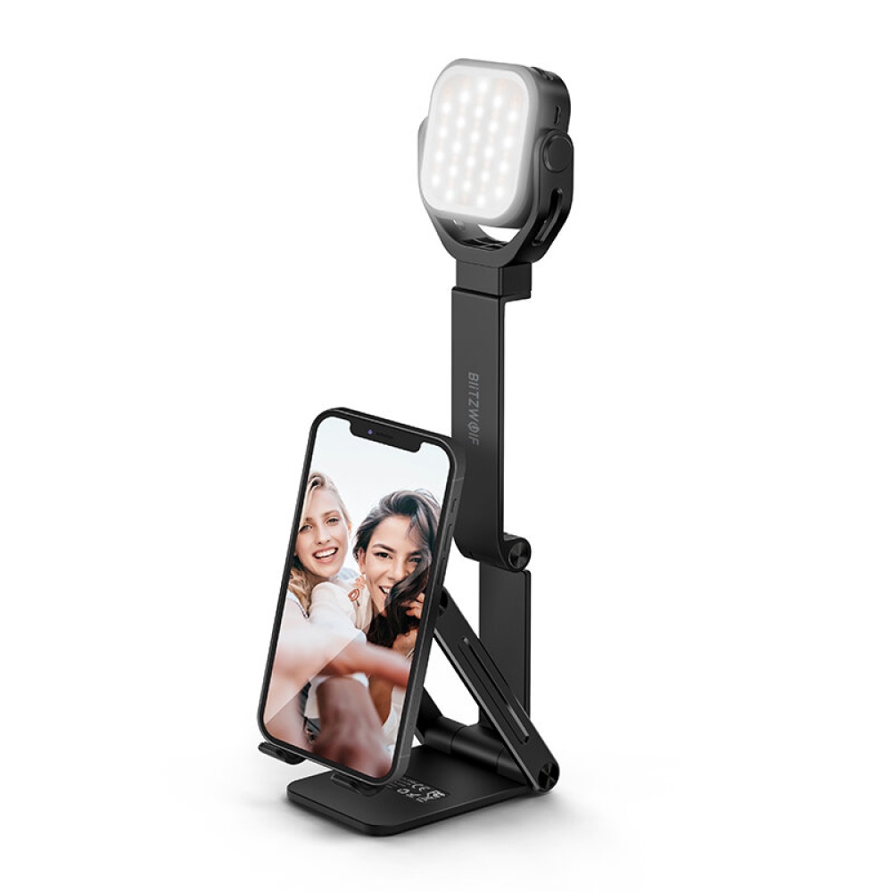 Blitzwolf TS6 2-In-1 Foldable Multi-Angle Desktop Phone Holder Fill Light Stand Multiple Color Temperature Brightness Adjustable 1000mAh High Capacit - Image 2