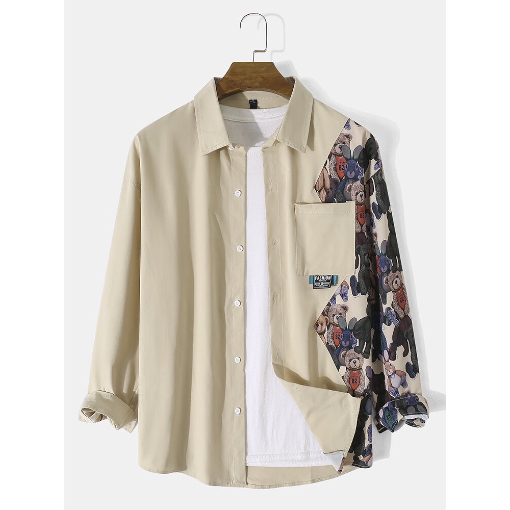 Men Patchwork Color Block Contrast Floral Pullover Sweatshirt - Black M