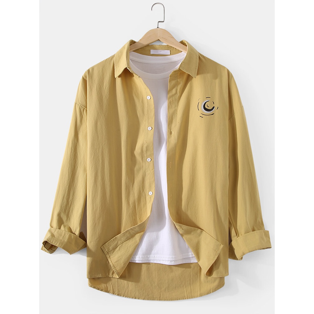 Mens Cotton Plain Printed 8 Color Casual Long Sleeve High Low Hem Shirts - Black L