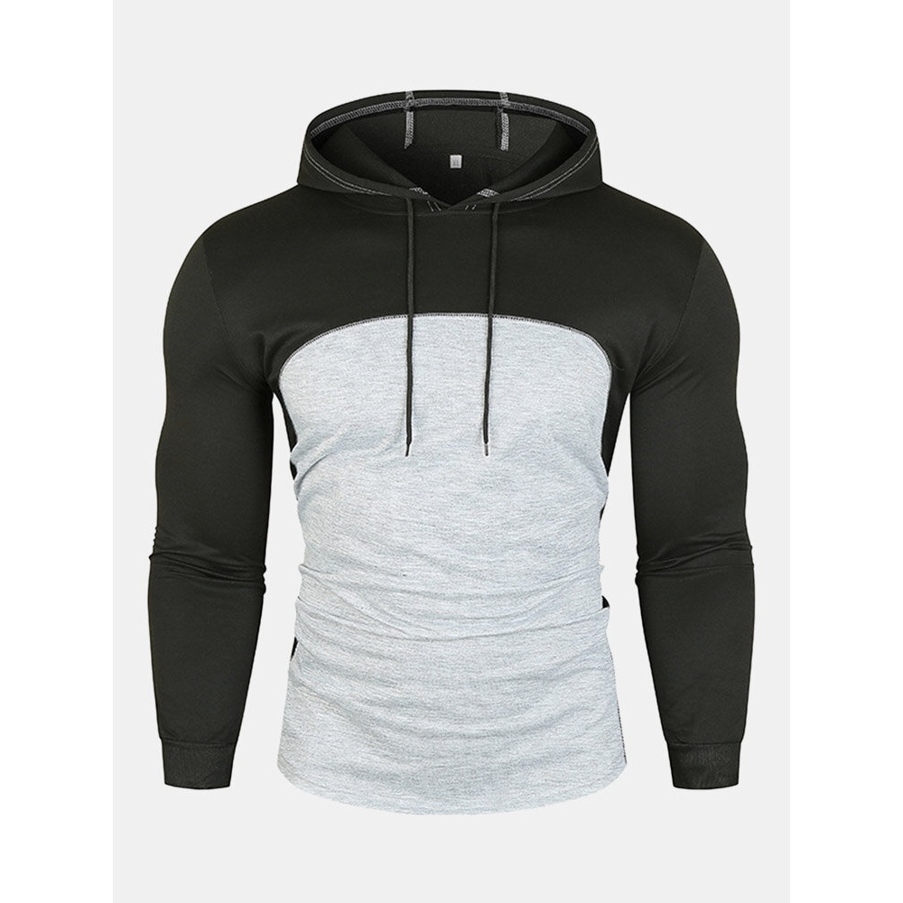 Men Patchwork Solid Winter Sport Fleece Hooded Sweatshirt - Black M