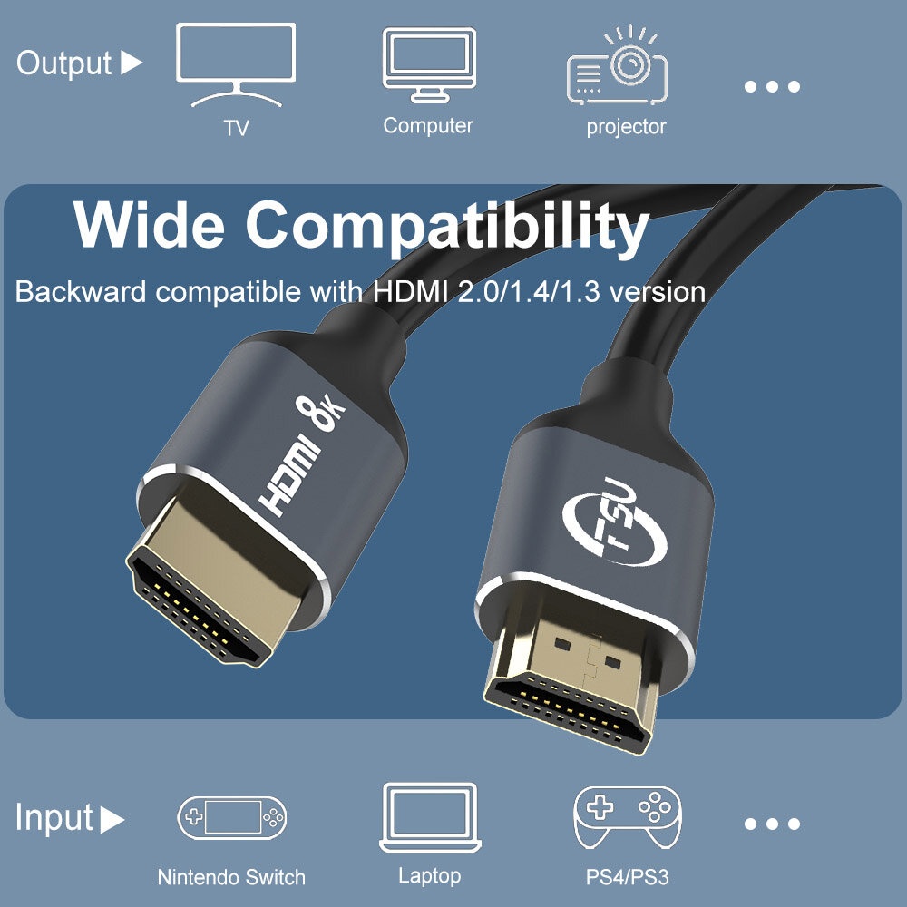 FSU HDMI 2.1 Cable 8k/60Hz 4K/120HZ 48Gbps HDMI Cable for HDMI Switch Splitter HD TV Box Projector - 0.5M - Image 2