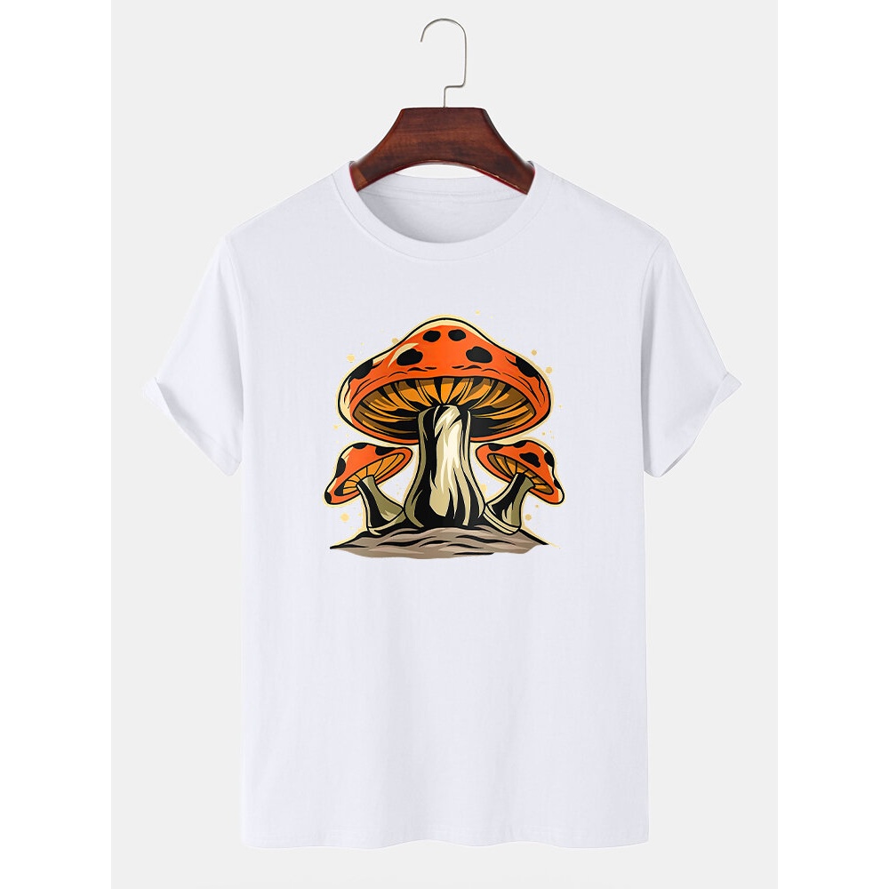 Mens Large Mushroom Printed Community Spirit Short Sleeve Cotton T-Shirts - Blue XL