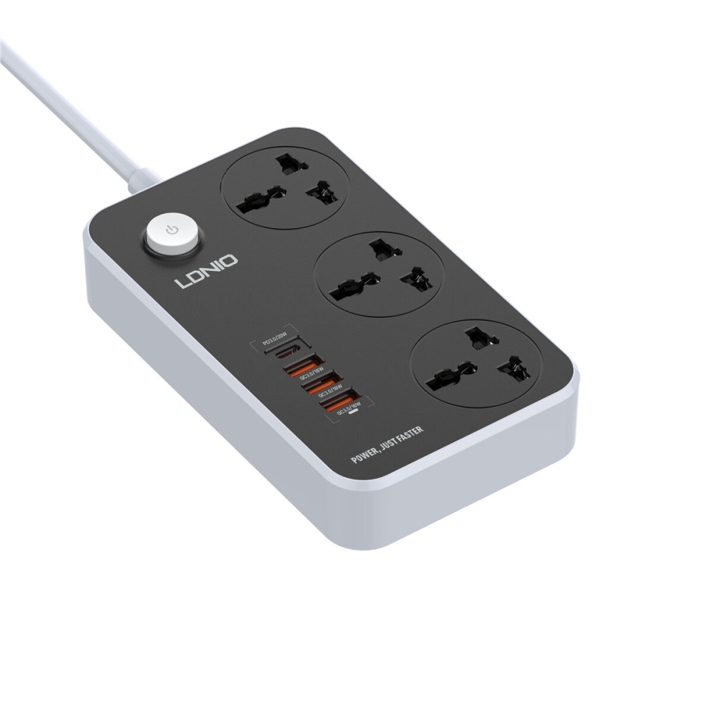 LDNIO 2500W Power Strip Socket Surge Protector 38W USB PD Charger With 3 Universal AC Outlets / 18W QC3.0 USB * 3 / 20W USB-C PD Fast Charging 2m Pow - Image 2