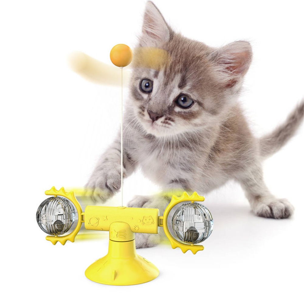 Cat Carousel Pinwheel Pet Toy With Suctions Funny Relieving Supplies Yellow