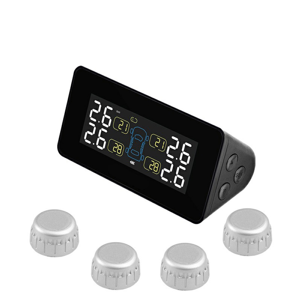 T812 Wireless Tire Pressure Monitoring System Sensor Solar Car Security Smart Tyre Control 4 Wheels USB Built-in Lithium Battery Sensors bla - Image 2