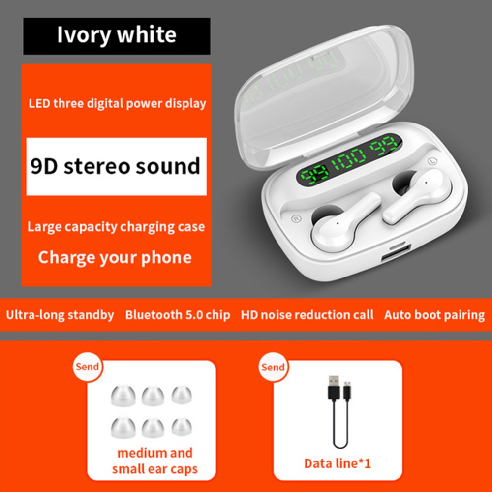 R3 Binaural Bluetooth-compatible Headset Digital Display In-ear Type Stereo Touch-control Sports Wireless Headphones With Power Bank Functio