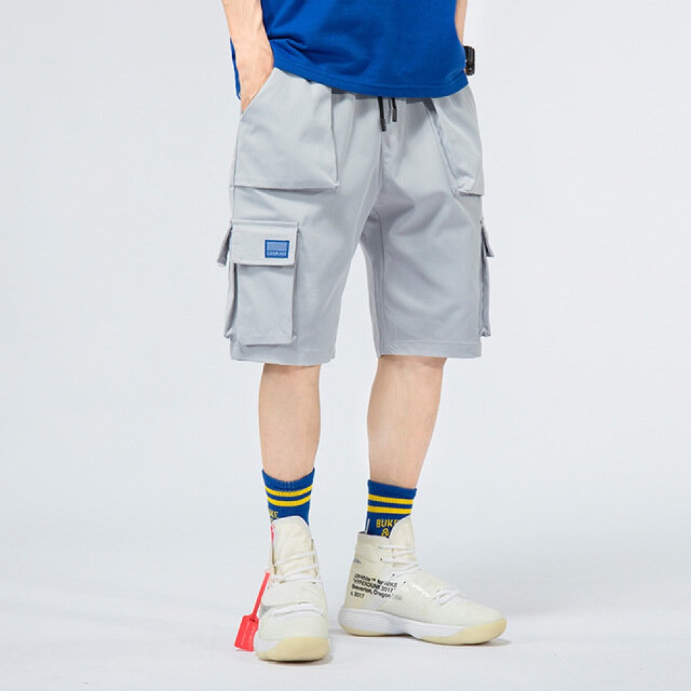 Hong Kong Casual Tooling Shorts Men's Tide Loose Function Five Pants Multi-pocket Trend Beach Pants Men - L(110-140) YY926 black