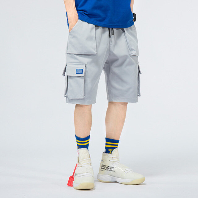 Hong Kong Casual Tooling Shorts Men's Tide Loose Function Five Pants Multi-pocket Trend Beach Pants Men - L(110-140) YY926 black