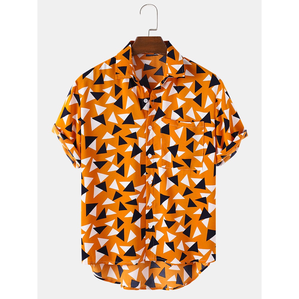 Mens Casual Arglye Pattern Pocket Short Sleeve Shirts - Red S