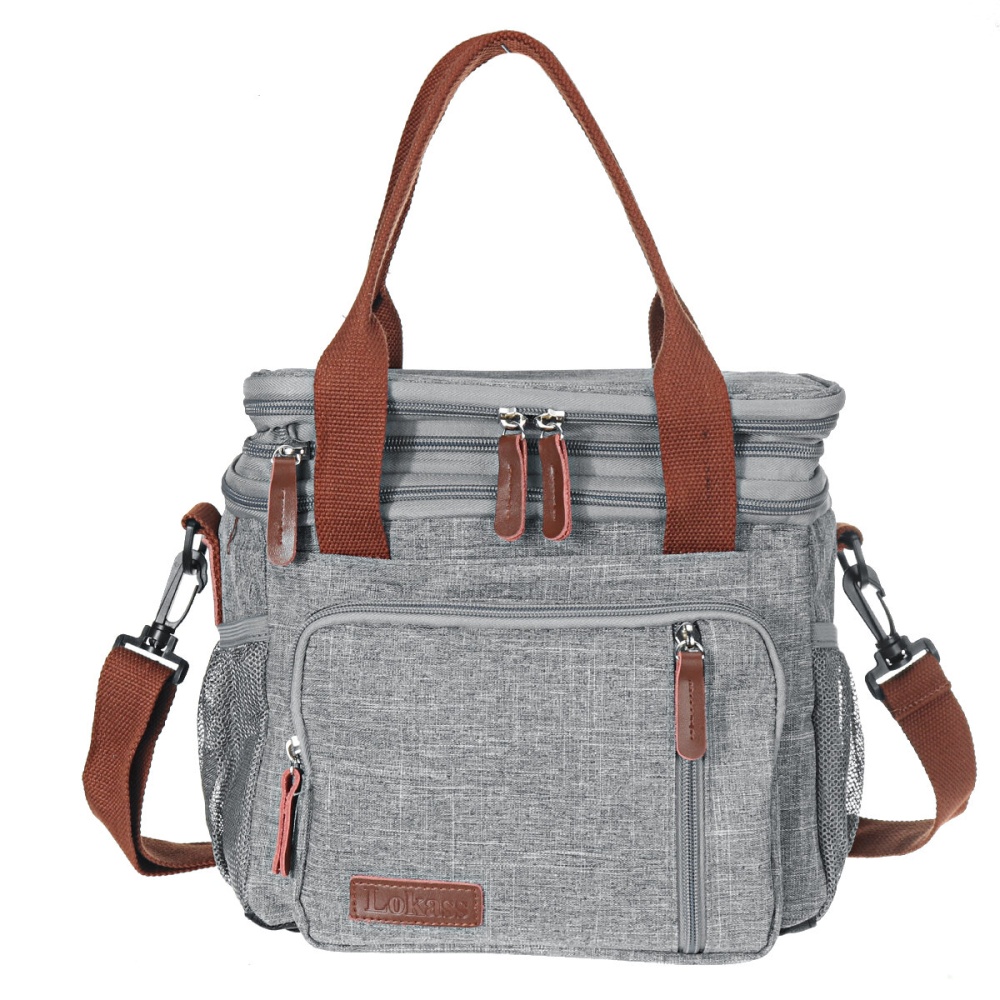 Expandable Large Capacity with Multiple Pockets Leak-proof Drinks Lunch Insulated Bag Picnic Storage Bag - Grey - Image 2