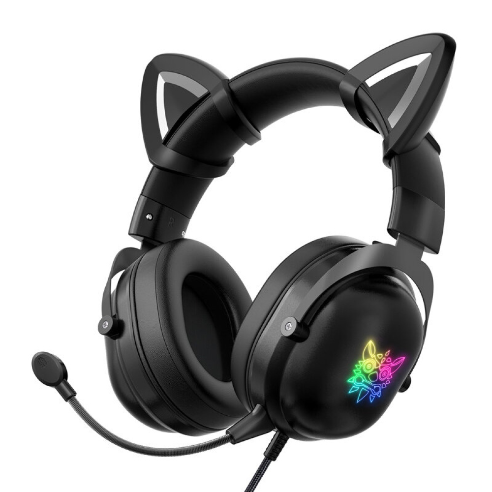 ONIKUMA X11 Wired Headset Stereo Gaming Headphone Cat Ear Cute RGB Luminous 3.5mm Wired Adjustable Over-Ear Headphone with Mic - Black - Image 2