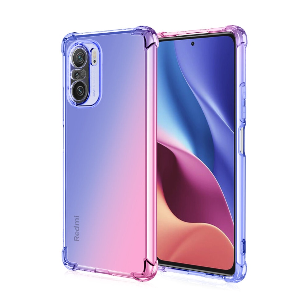 for POCO F3 Global Version Case Gradient Color with Four-Corner Airbag Shockproof Translucent Soft TPU Protective Case - Purple blue - Image 2