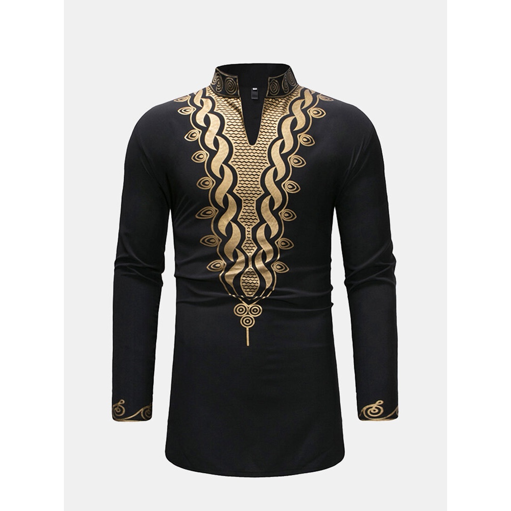 National Style Printing Mid-Length T Shirt - 3XL Black