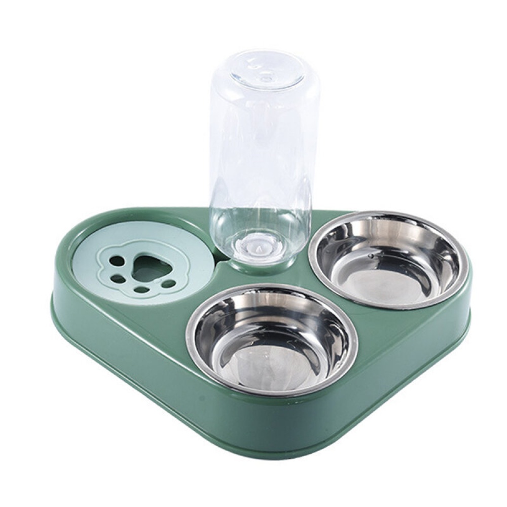 500ML 3 in 1 Dog Feeder Bowl With Dog Water Bottle Cat Automatic Drinking Bowl Cat Food Bowl Pet Stainless Steel Double 3 Bowls - Green - Image 2