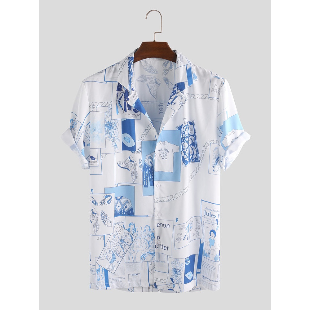 Mens Fashion Funny Printed Summer Breathable Casual Shirts - 2XL Orange