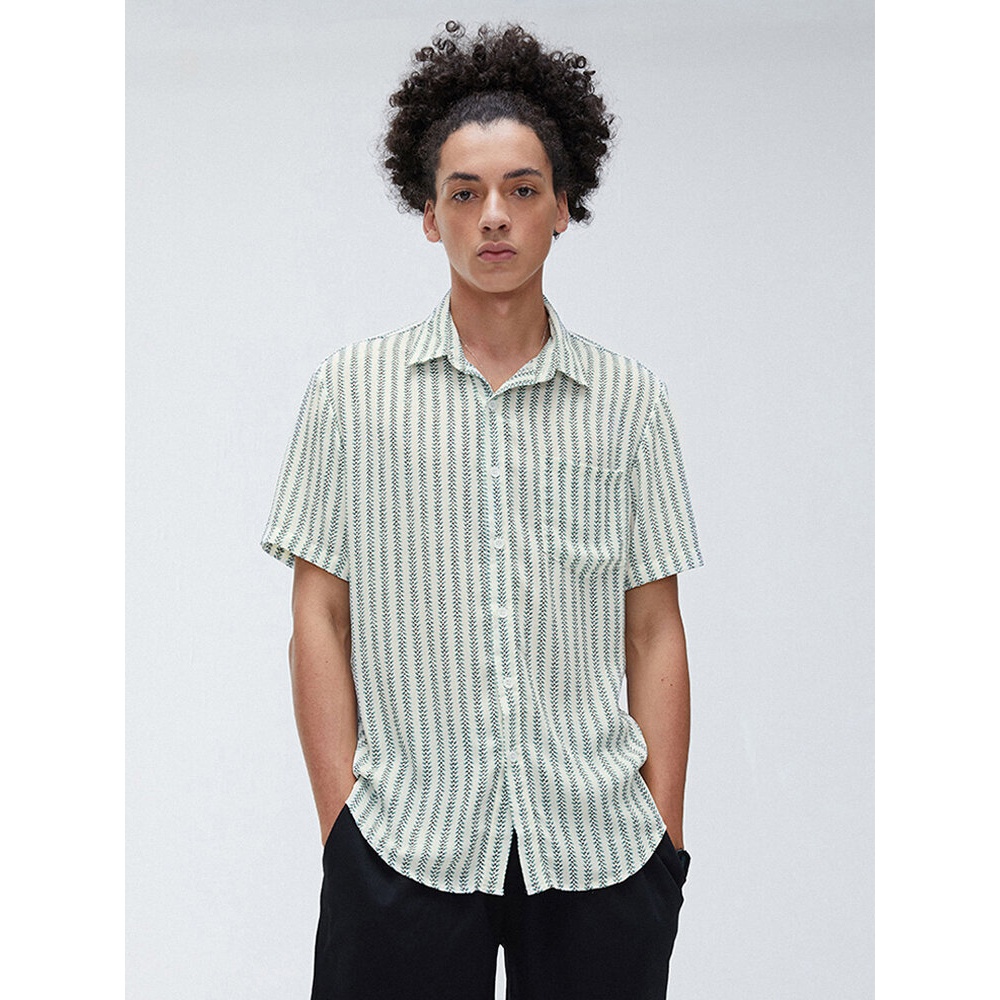 Mens Fashion Summer Stripe Pocket Breathable Short Sleeve Casual Shirts - 3XL Blue