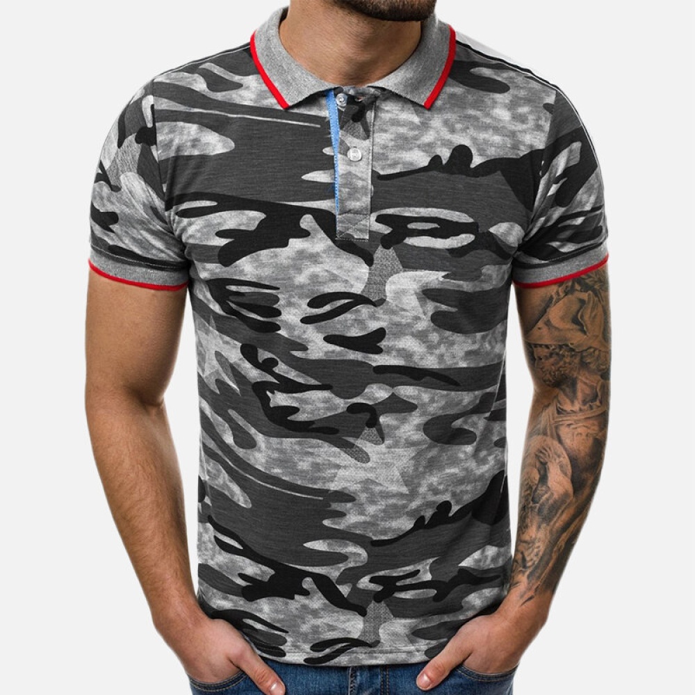 Mens Summer Camouflage Printed Casual Shirts - 2XL Khaki - Image 2