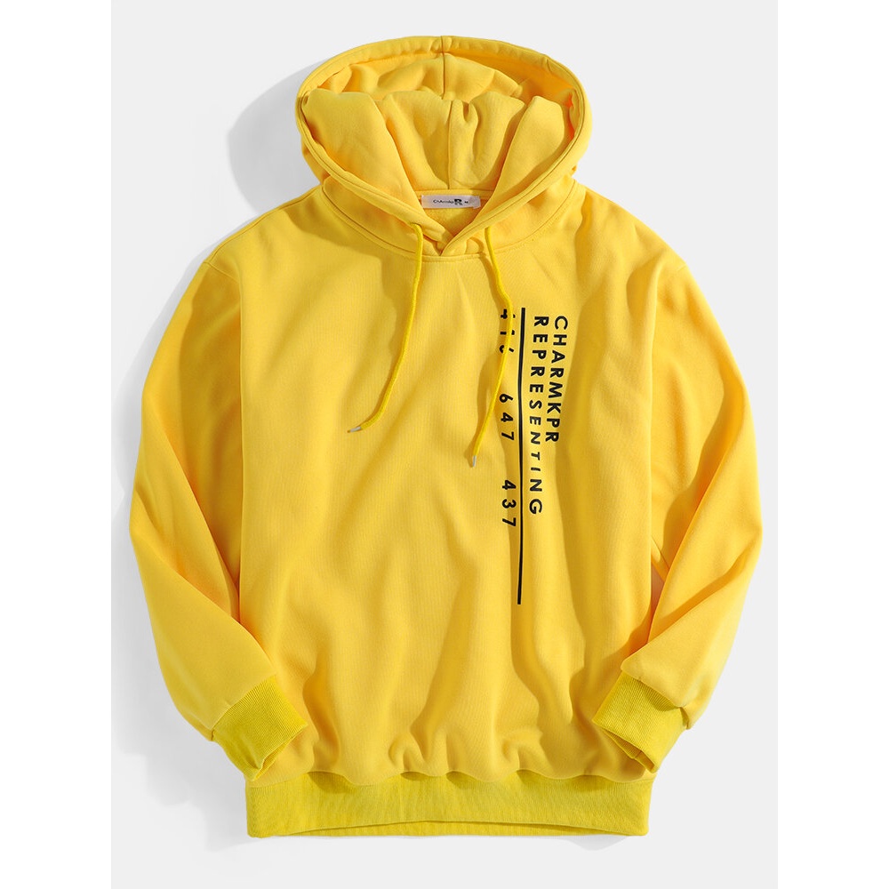 Mens Letter Print Long Sleeve Yellow Drawstring Hoodies - S Yellow