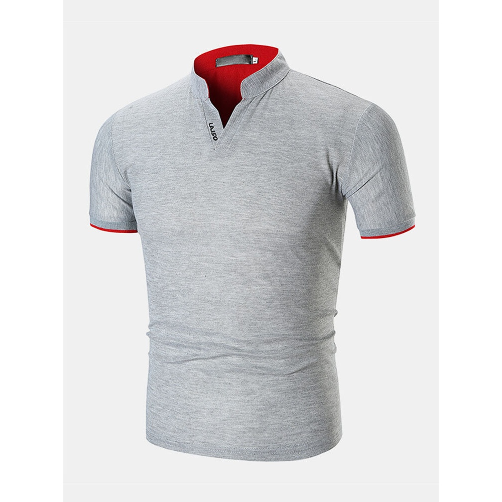 Mens New Youth Fashion Loose Stand Collar Tide T-Shirts - XL Red