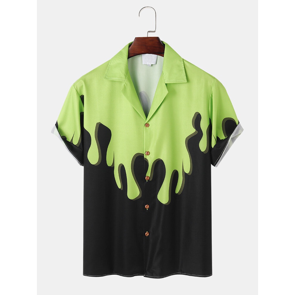 Mens Casual Grattifi Pattern Revere Collar Shirts - Black L