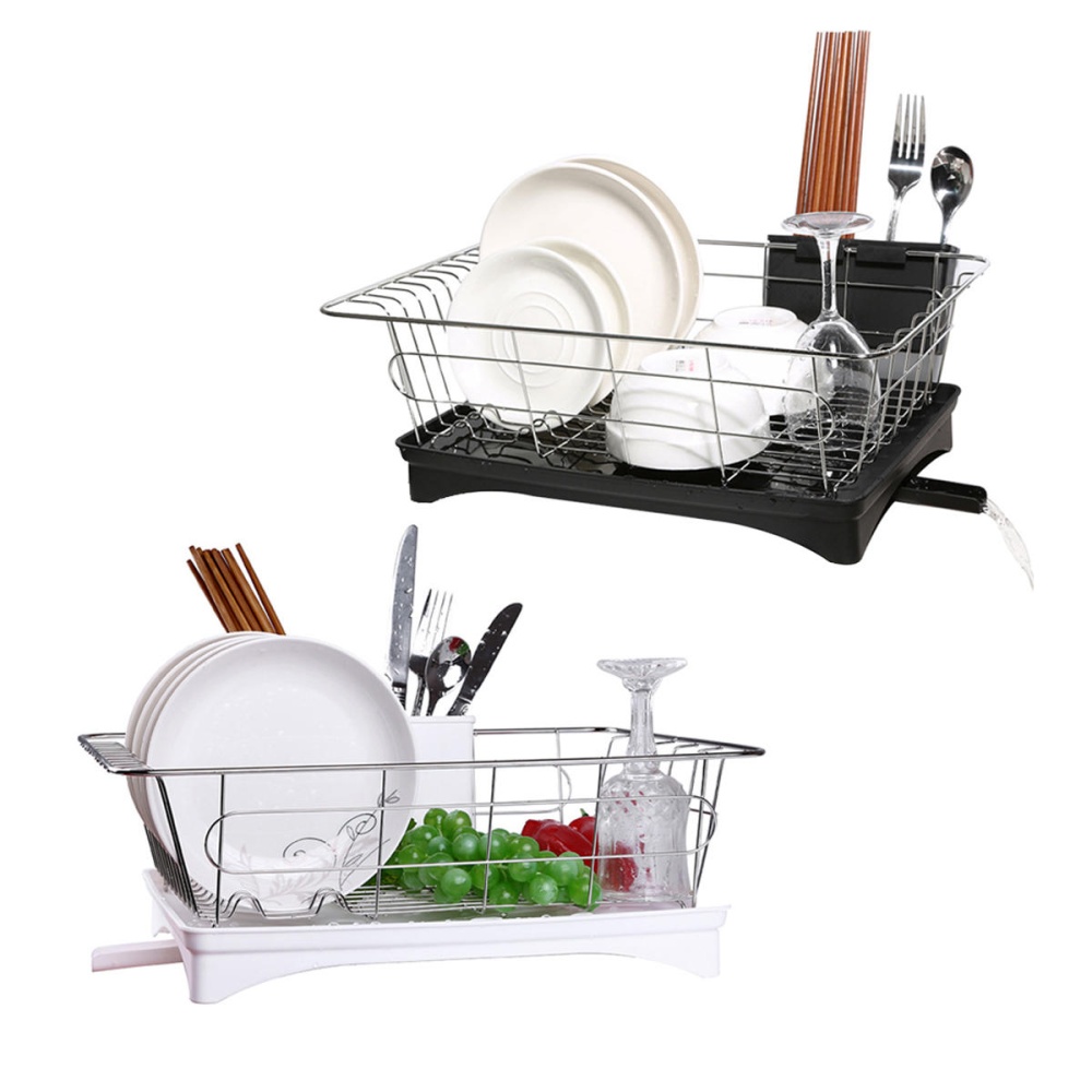 Kitchen Drain Shelf Dish Rack Plates Bowl Drying Organizer Holder Drainer Stainless Steel Kitchen Rack - Black - Image 2