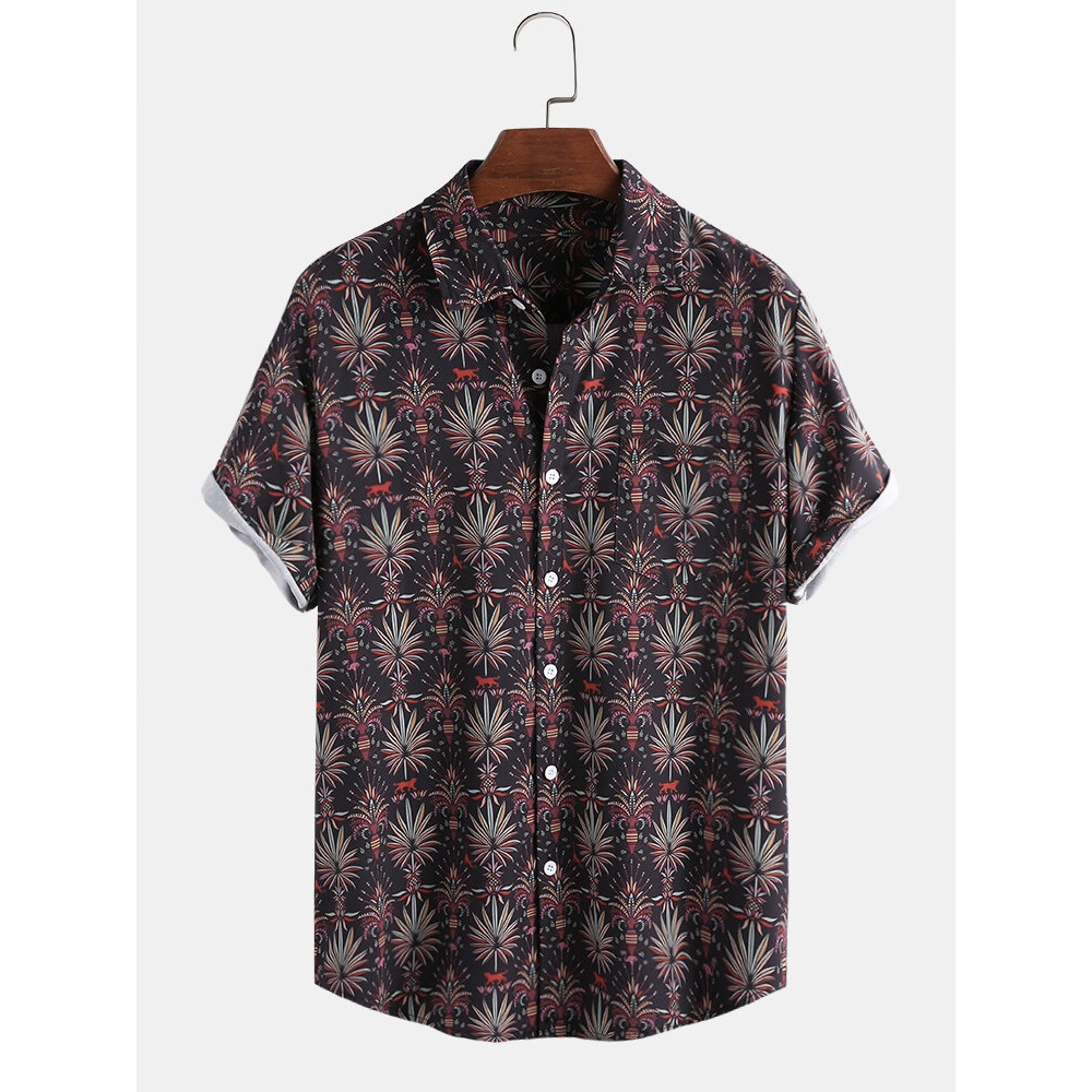 Mens Fashion Funny Leaf Printing Breathable Casual Shirts - Black M