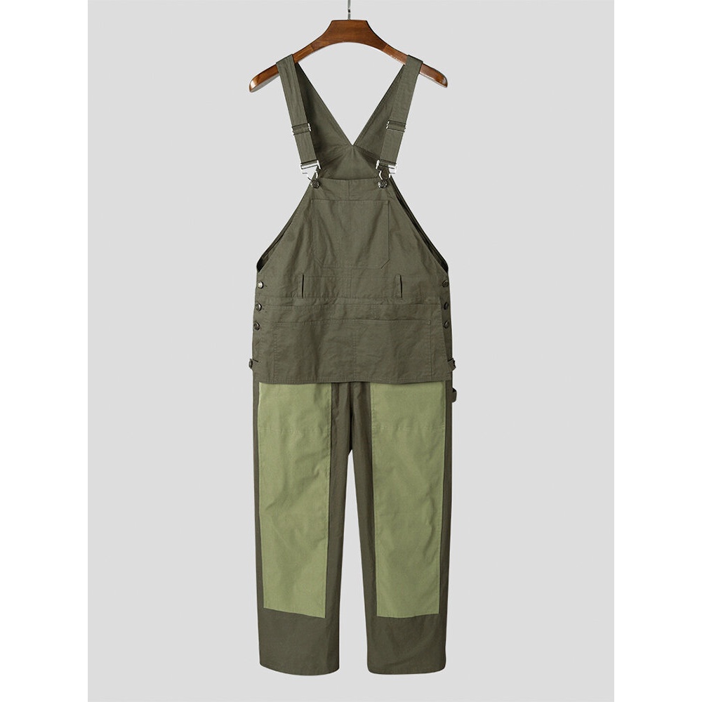Mens Multi Pocket Patch Casual Jumpsuit Overalls One Pants - L Coffee
