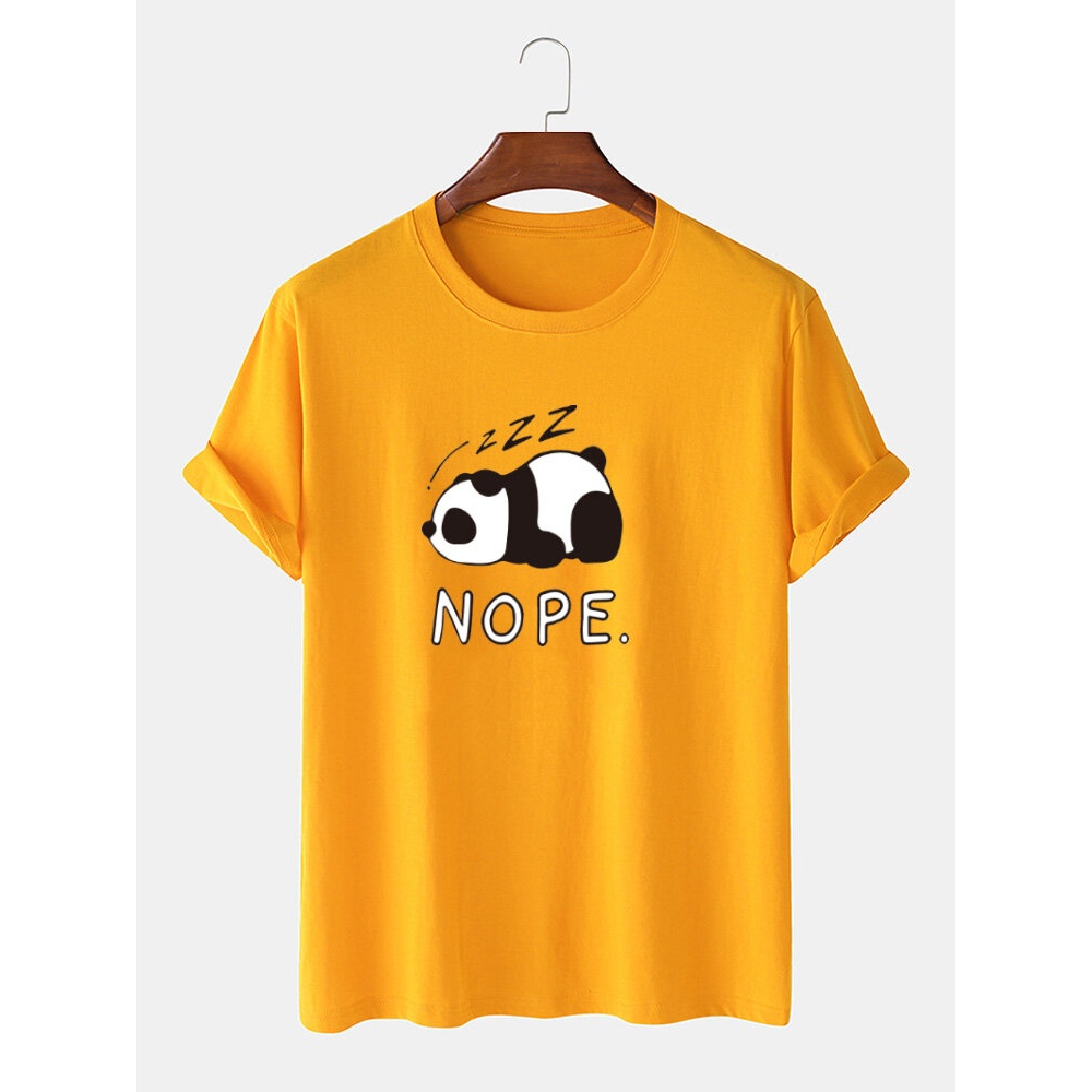 Mens Nope Panda Print 100% Cotton Loose Casual Short Sleeve T-Shirt - Black S