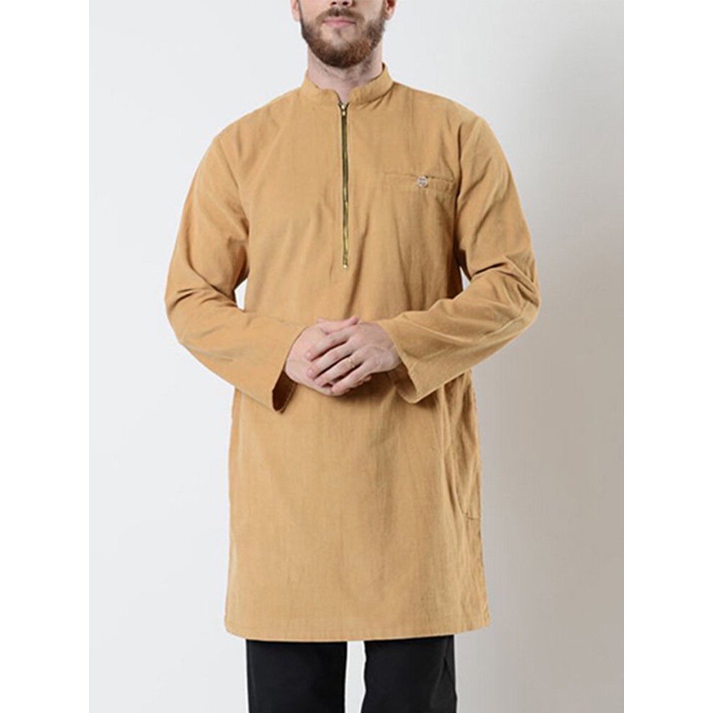 Men's Indian Kurta Abaya Arabic Long Sleeve Kaftan Tops Arab Middle East Dress Kaftan - S Red