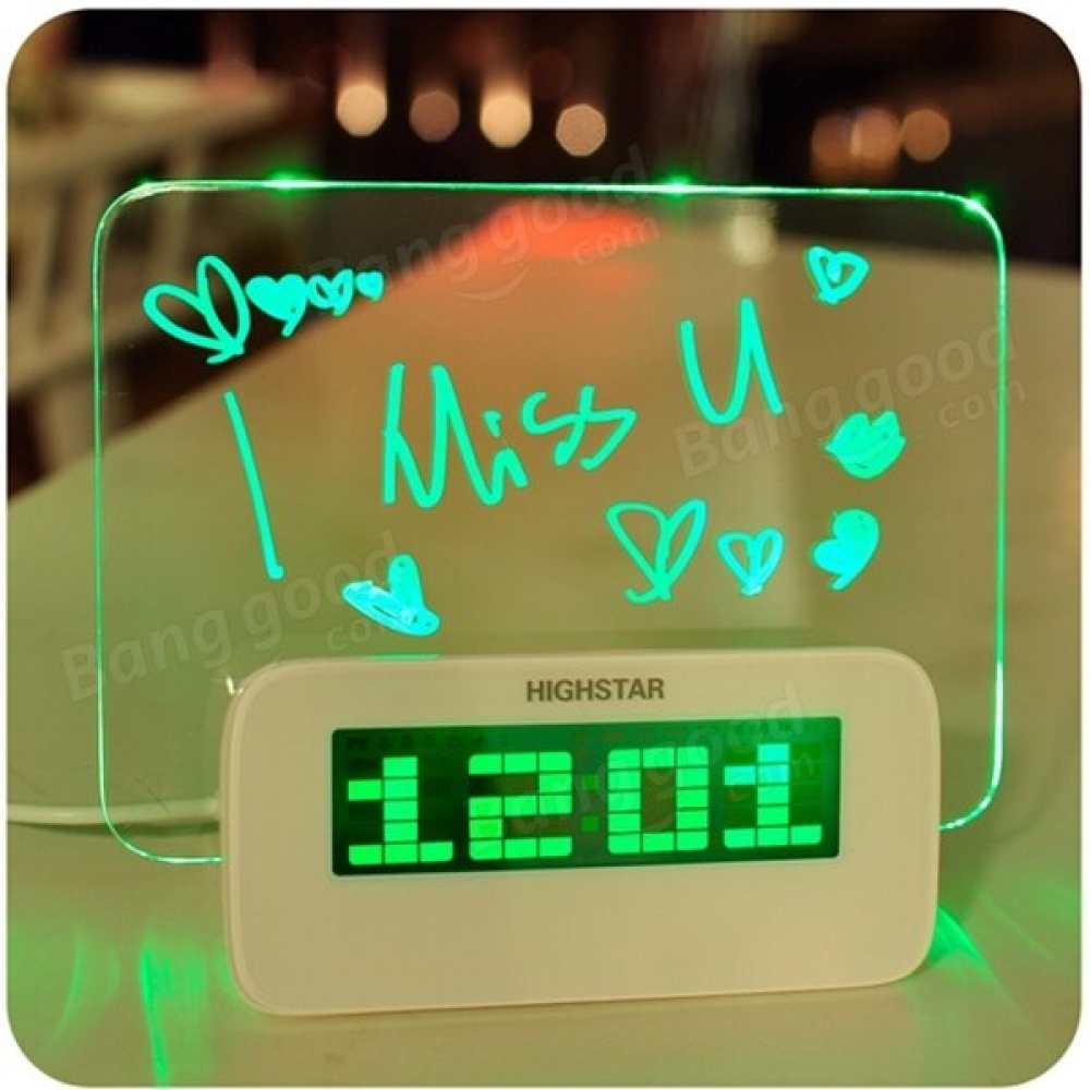 HIGHSTAR Model B Fluorescent Message Board Alarm Clock Memo Calendar Thermometer Light - Blue - Image 2