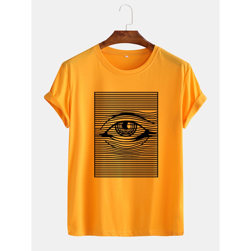 Mens Line Eye Print Short Sleeve Casual T-Shirts - Sky Blue L