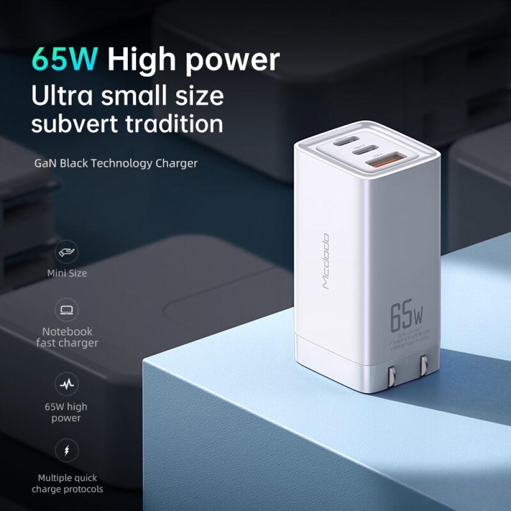 MCDODO GaN 65W QC3.0 PD USB Charger Three Port PPS Travel Charger Adapter Fast Charging For iPhone 12 Pro Max Mini OnePlus 8Pro 8T - Black DE Plug - Image 2