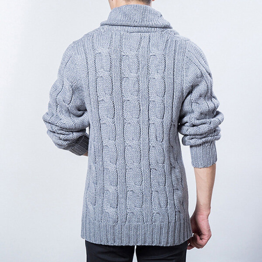 Knitted Cardigan Large Lapel Long sleeves Tide Sweater - M Gray - Image 2