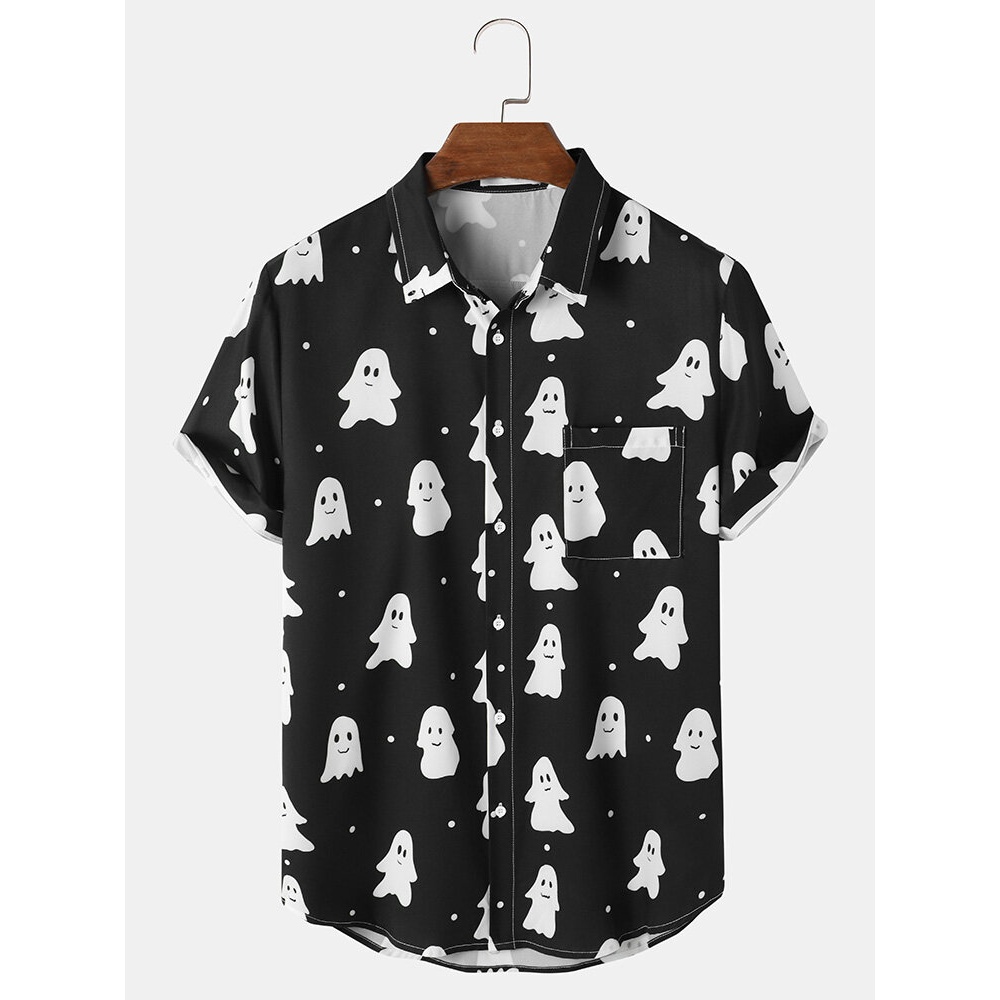 Mens Casual Ghost Cartoon  Shirts - Black M