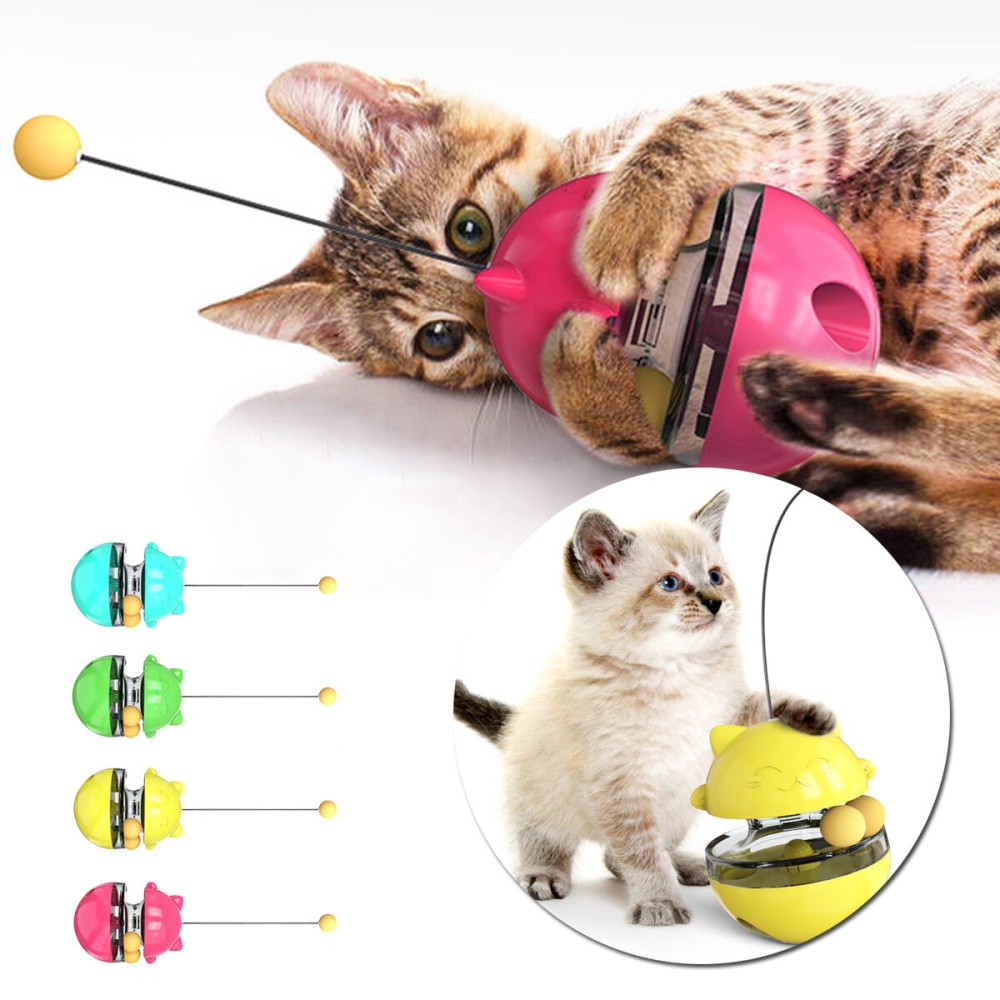 Pet Interactive Tumbler Toy Leaking Food Ball Toy Cat Stick Turntable Toy Funny Pet Training Tool - Yellow