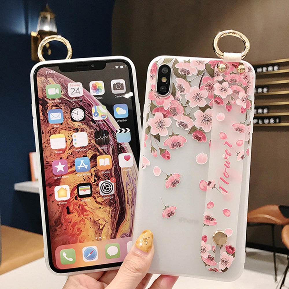 Blossom Embossed Soft Silicone Protective Case with Wristband Holder for iPhone XS MAX XR X for iPhone 7 6 6S 8 Plus Back Cover - iPhone 6/6s 1 - Image 2