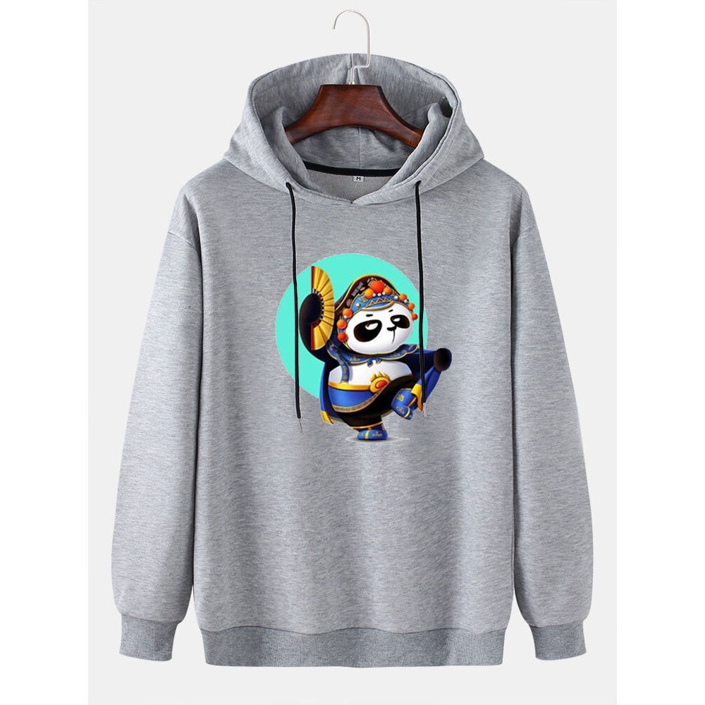 Mens Cartoon Panda Graphic Print Daily Loose Pullover Hoodie - Black 2XL