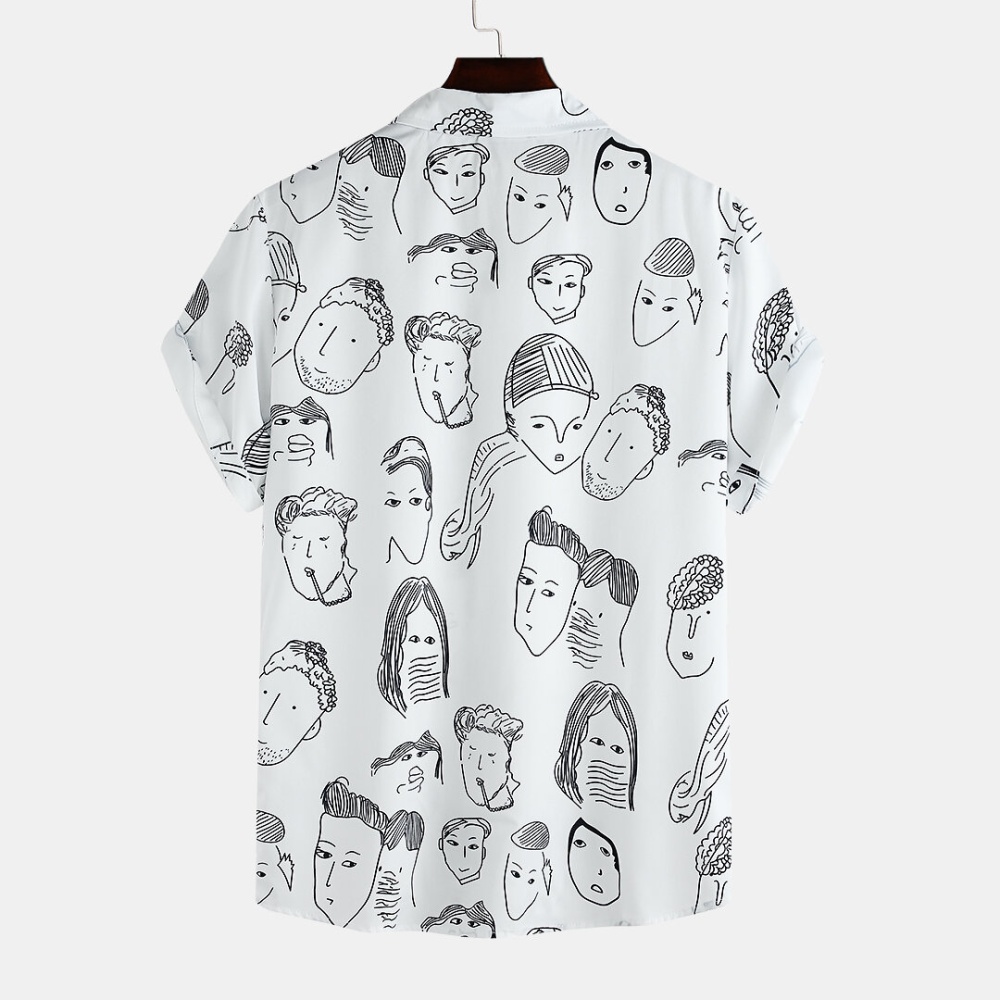 Men Character Painting Printed Casual Short Sleeve Lapel - S #2 - Image 2