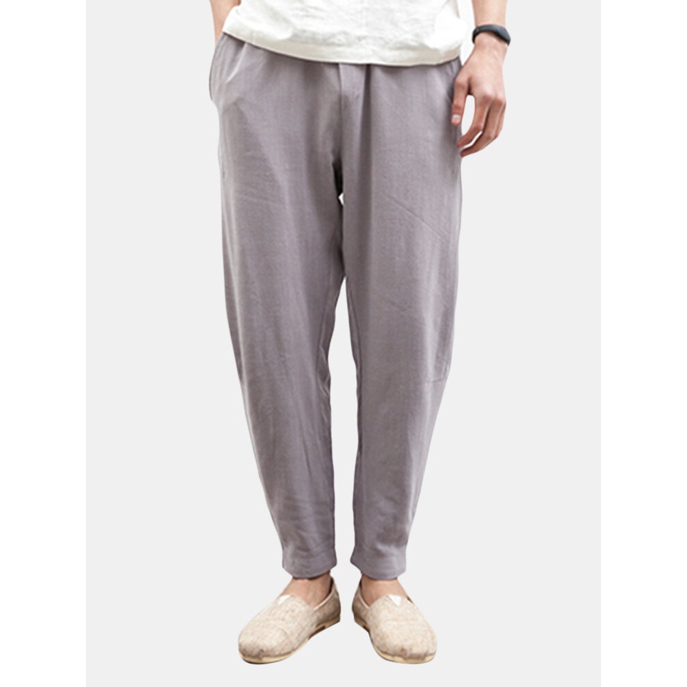 Fashion Loose Linen Cotton Pants - 3XL Gray