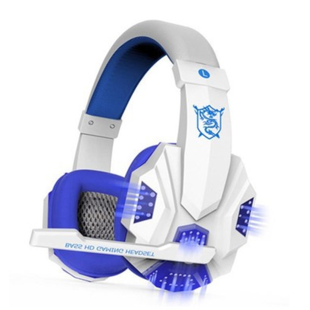 Headset Earphone Headphone with Microphone Control for Desktop Computer Gaming Laptops white and blue light version