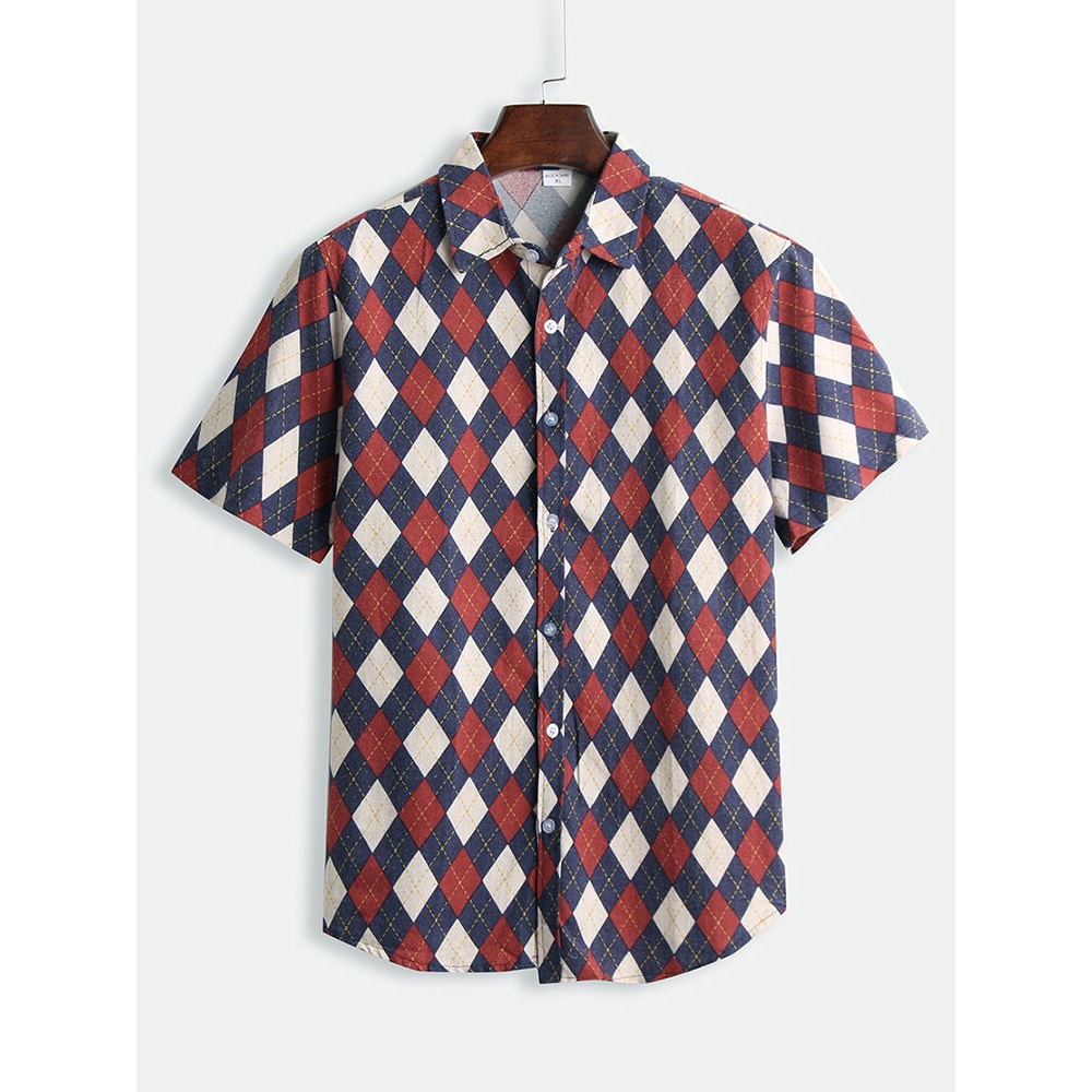 Mens Prismatic Printed Loose Casual Summer Hawaiian Shirts - M As Picture