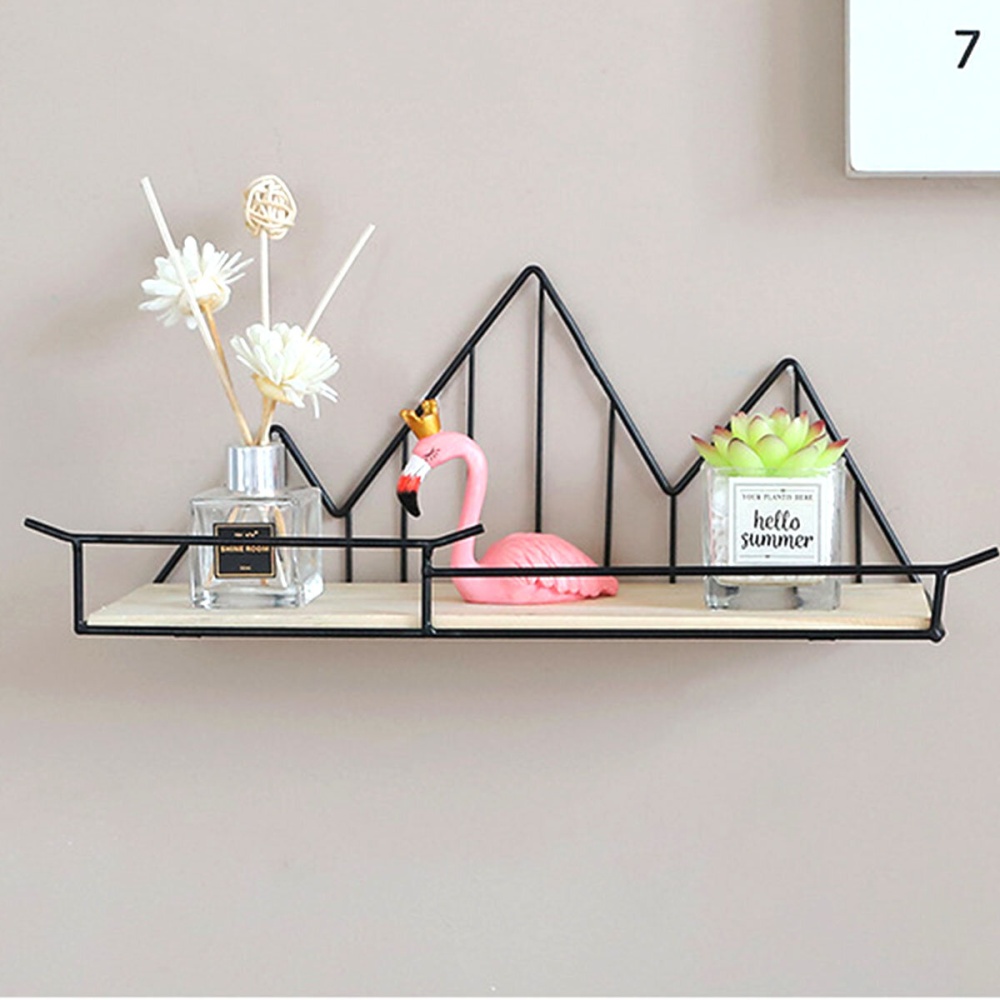 Wall Mounted Shelf Industrial Wooden Floating Metal Wire Rack Storage Display - Black - Image 2