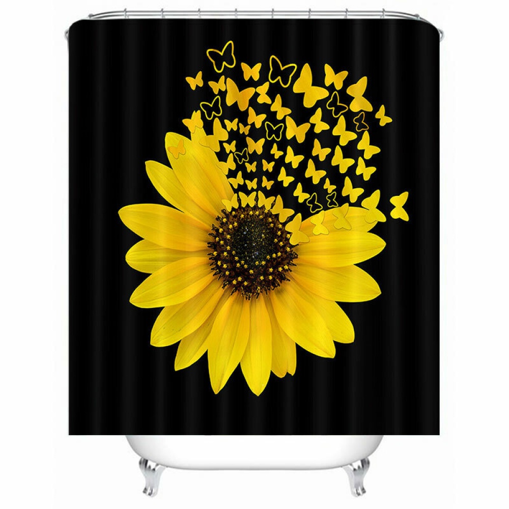 Sunflower Butterfly Print Waterproof Bathroom Shower Curtain Toilet Cover Carpet Toilet Mat Set Decor - 1*shower curtain - Image 2